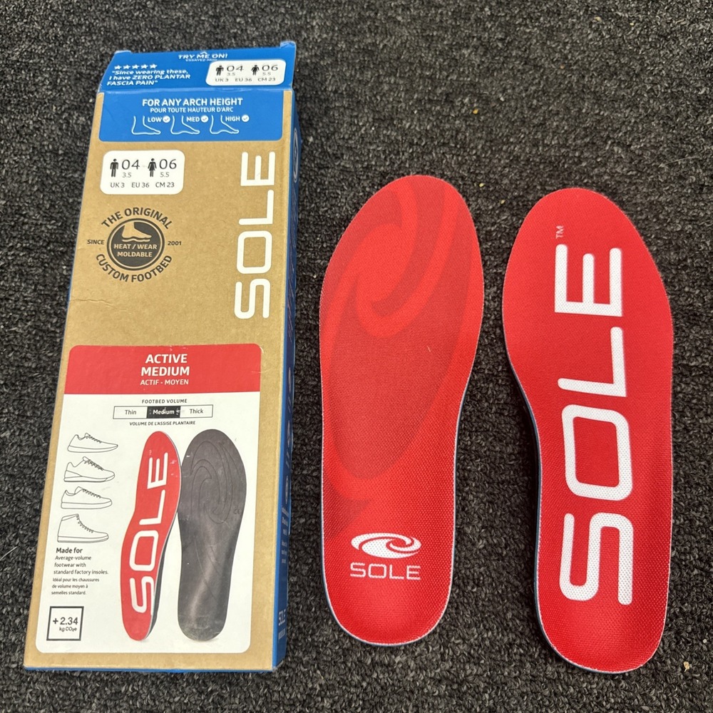 SOLE Active Medium Insoles, Men's Size 4 Women 6, Full Size New